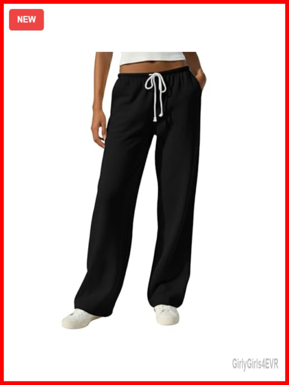Wide Leg Sweatpants 100% Cotton Low Rise Drawstring Loose Fit